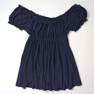 Norma Kamali Navy Off-Shoulder Ruched Mini Dress Women's Size L